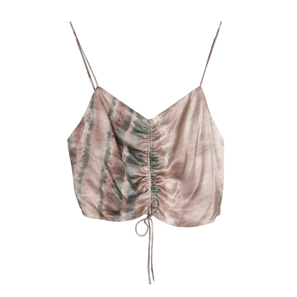 AllSaints Alexia Marea Tank Top Crop Pink TieDye Silk Blend Ruched - 4 US